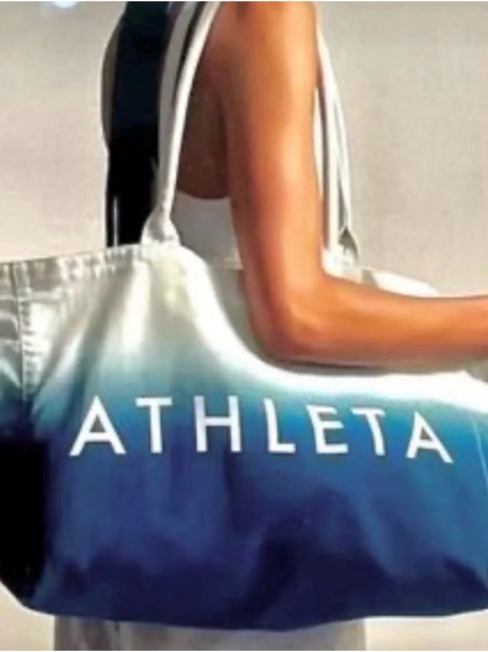 Athleta Ombre Aqua-to-Teal Gym Beach Yoga Canvas Tote